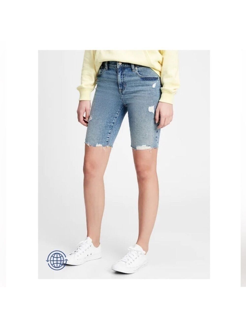 GAP Bermuda Jorts distressed light wash size 0 raw hem NEW WITH TAGS